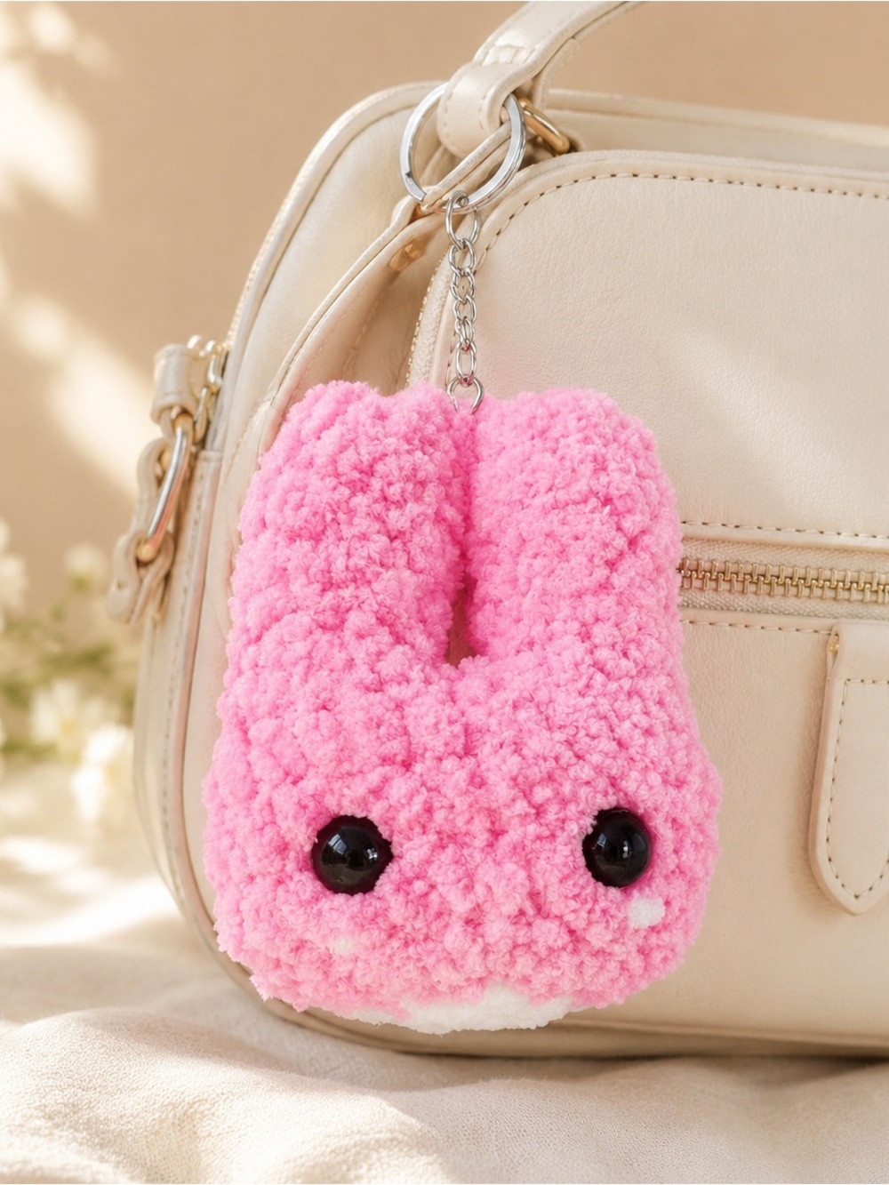 Plush Pink Crochet Keychain Bag Charm for Kids